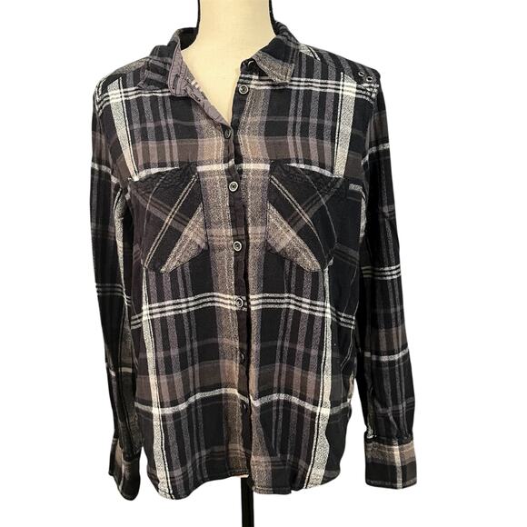 Free People Women's Navy Plaid Button Up Wesley Shirt Sz S Boyfriend Oversize - Picture 1 of 5